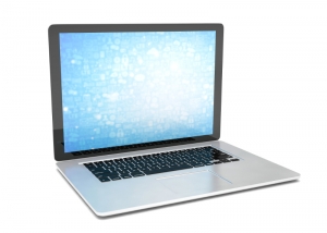 laptop with blue wallpaper